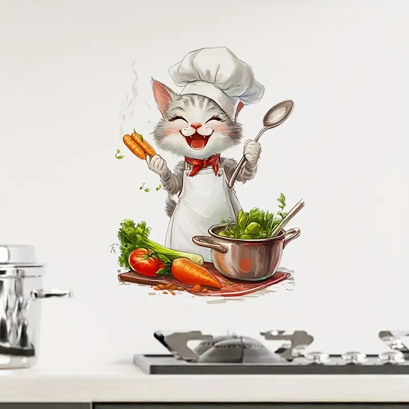 Home Cooking For Cats - Naklejki z kreskówkowym kotem gotującym, sztuka