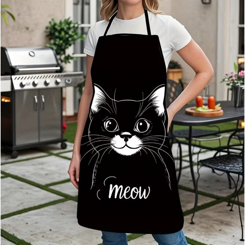 Home Cooking For Cats - Uroczy fartuch z nadrukiem czarnego kota,