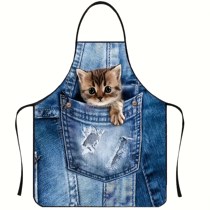 Home Cooking For Cats - 1 szt. Uroczy dżinsowy fartuch kuchenny