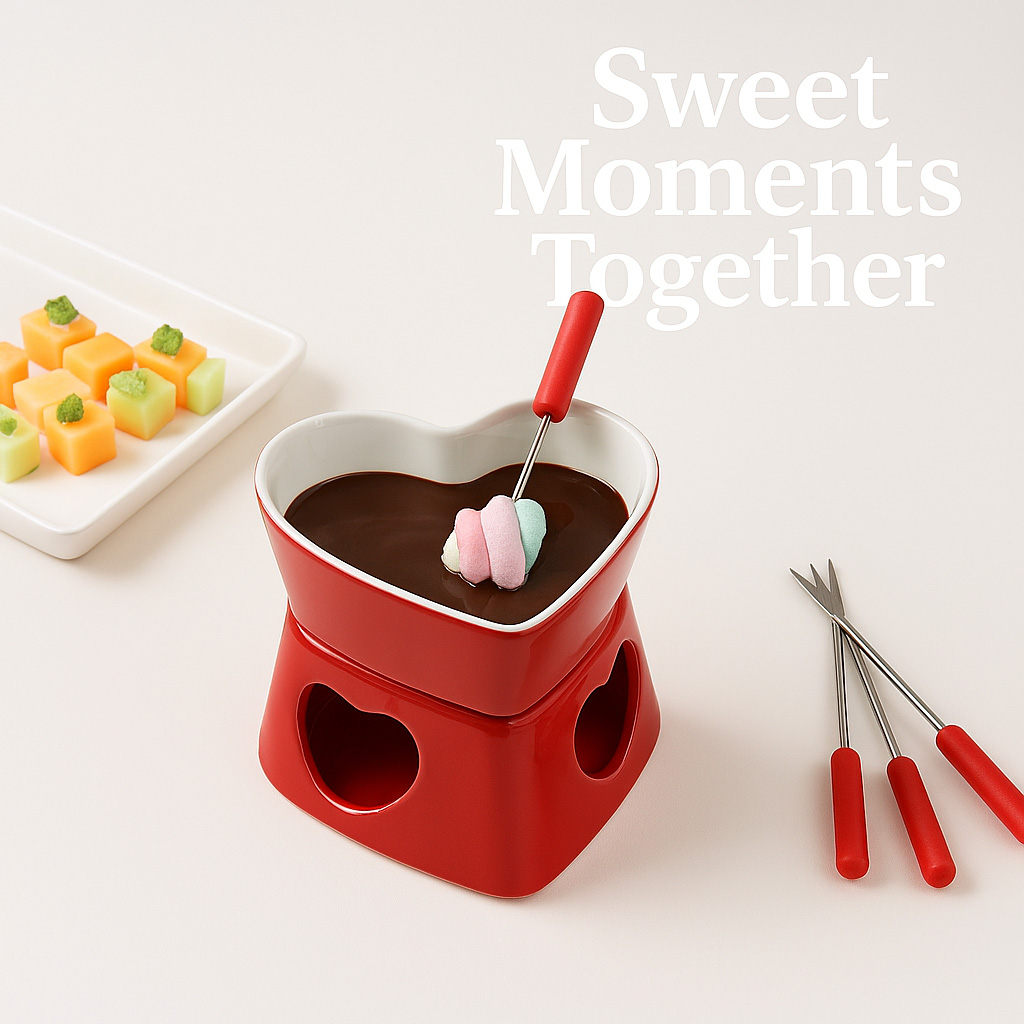Fondue Pot Ceramic - Zestaw do fondue w kształcie serca