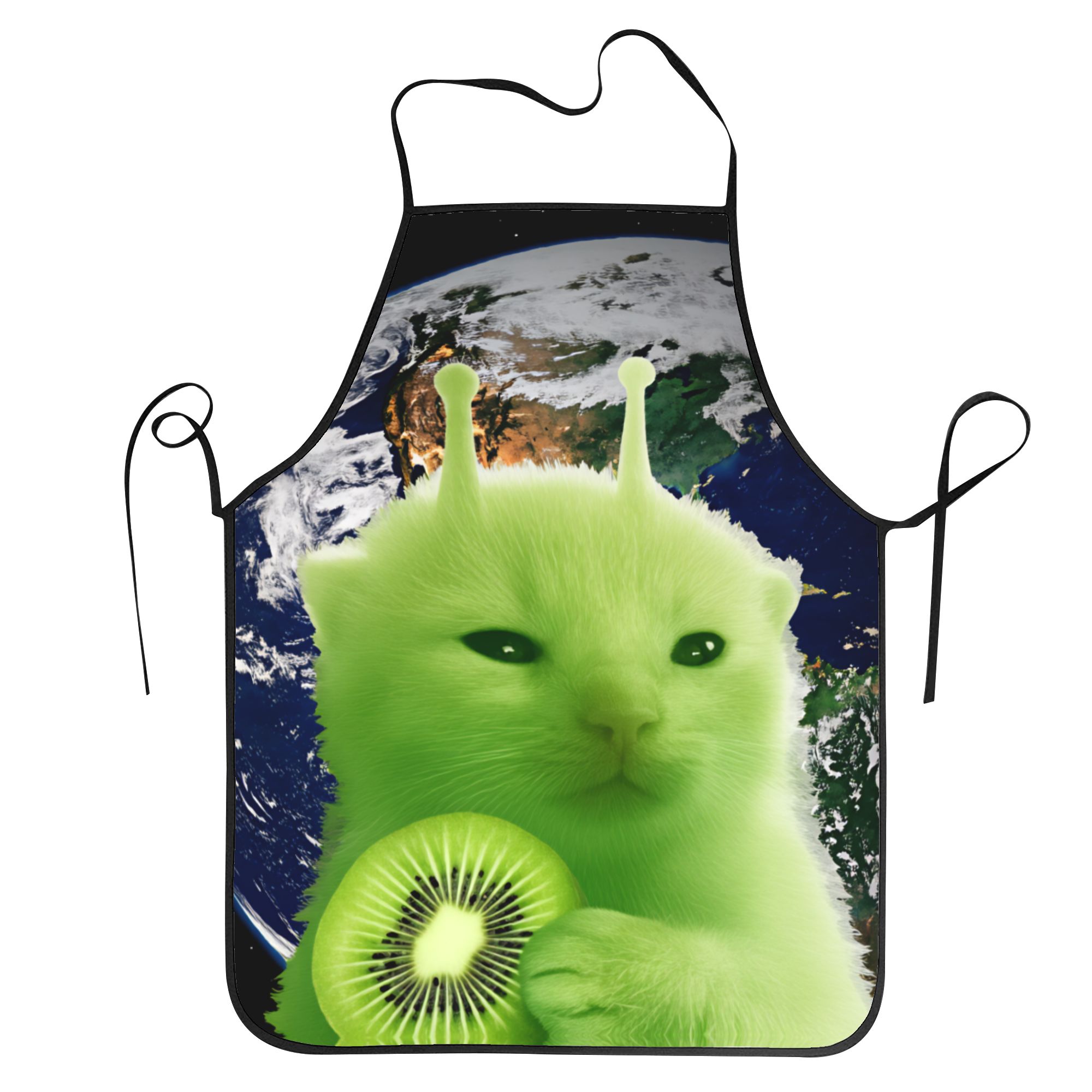 Home Cooking For Cats - Zielony Fartuch z Motywem Kosmicznego Kota,