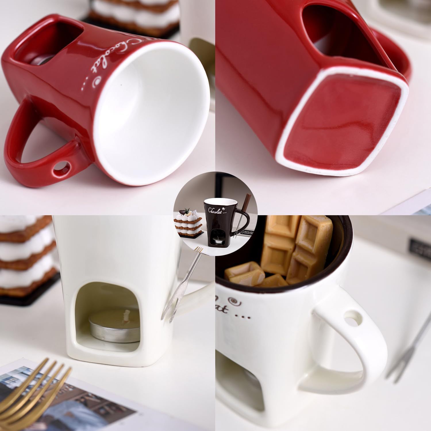 Fondue Pot Ceramic - Ceramiczny kubek do fondue czekoladowego, kreatywny