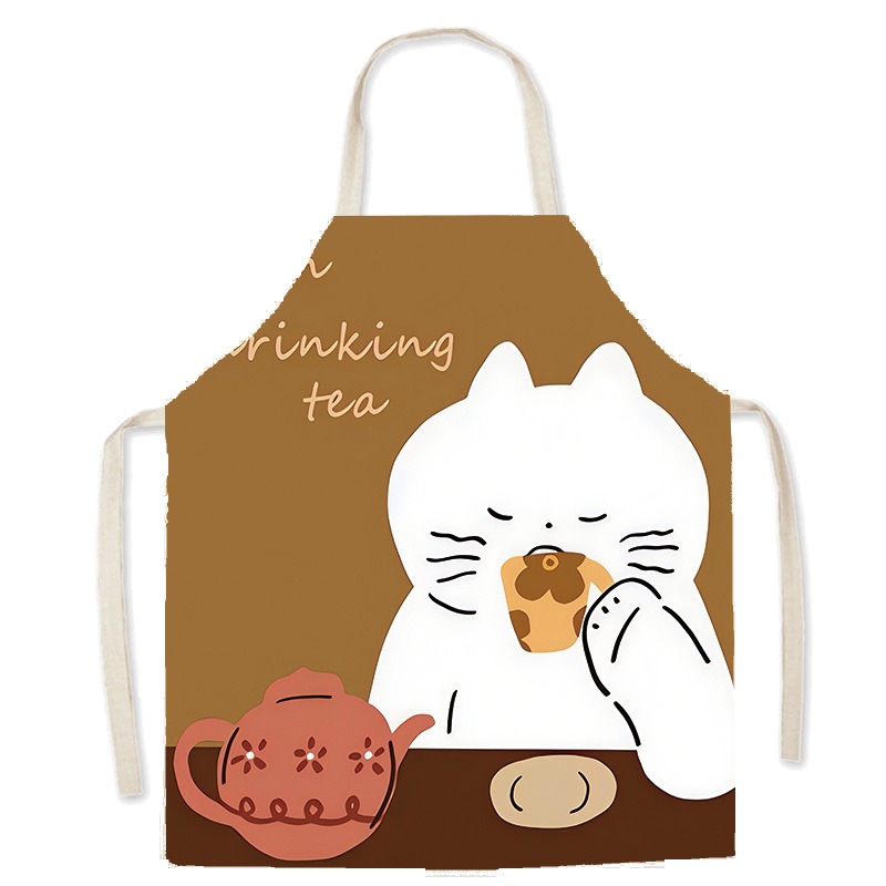 Uroczy biały fartuch z nadruki – Home Cooking For Cats recenzja i cena
